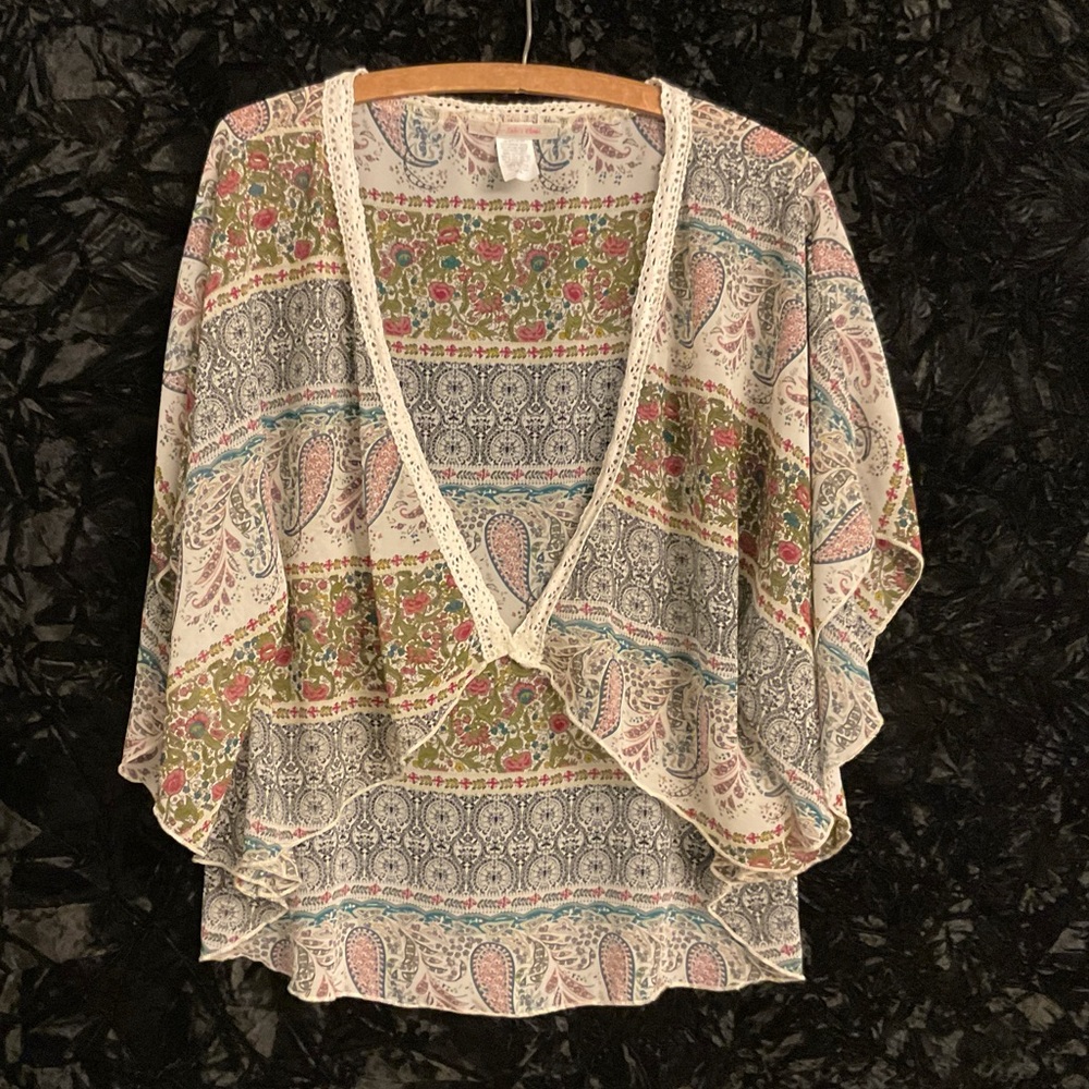 Sheer paisley WRAP/CAPE crochet detail~XL